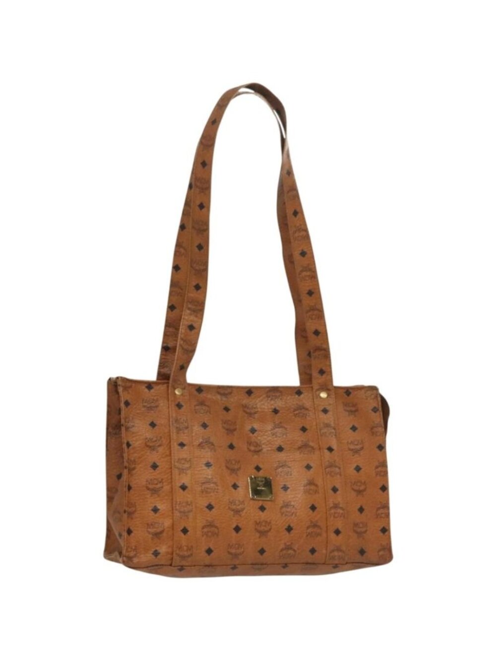 MCM Logogram Vicetos Tote Bag PVC Leather Brown Gold